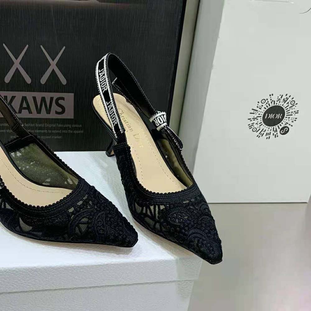 Dior Women J Sdior Slingback Pump Black Macramé Embroidered Cotton - image 8