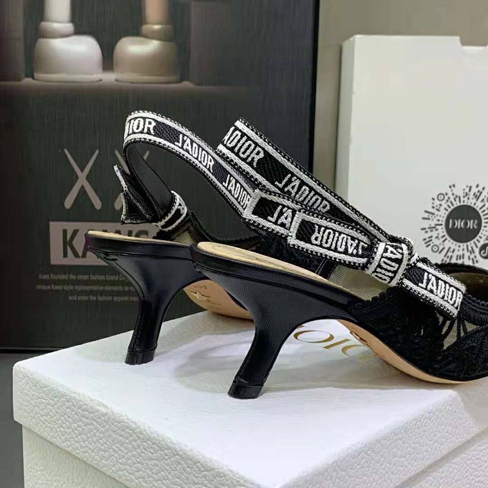 Dior Women J Sdior Slingback Pump Black Macramé Embroidered Cotton - image 7