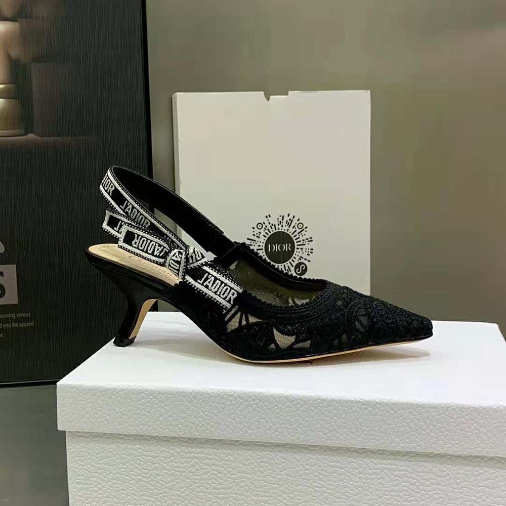 Dior Women J Sdior Slingback Pump Black Macramé Embroidered Cotton - image 5