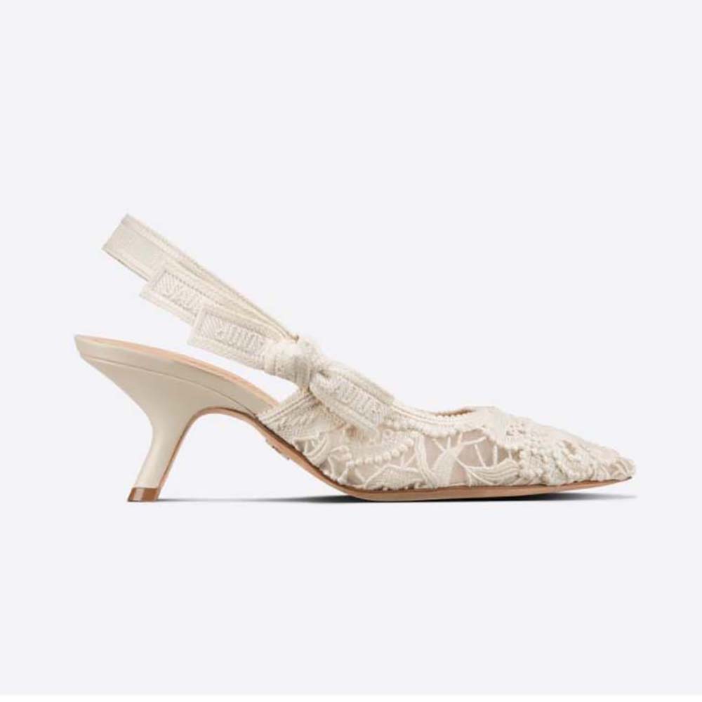 Side view of Dior Women J Sdior Slingback Pump White Macramé Embroidered Cotton