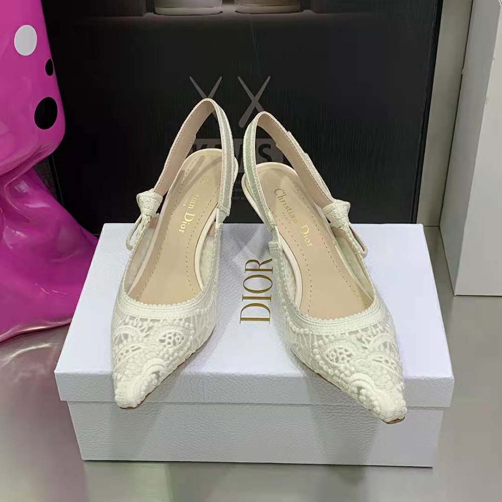 Close-up detail of macramé embroidery on Dior Women J Sdior Slingback Pump