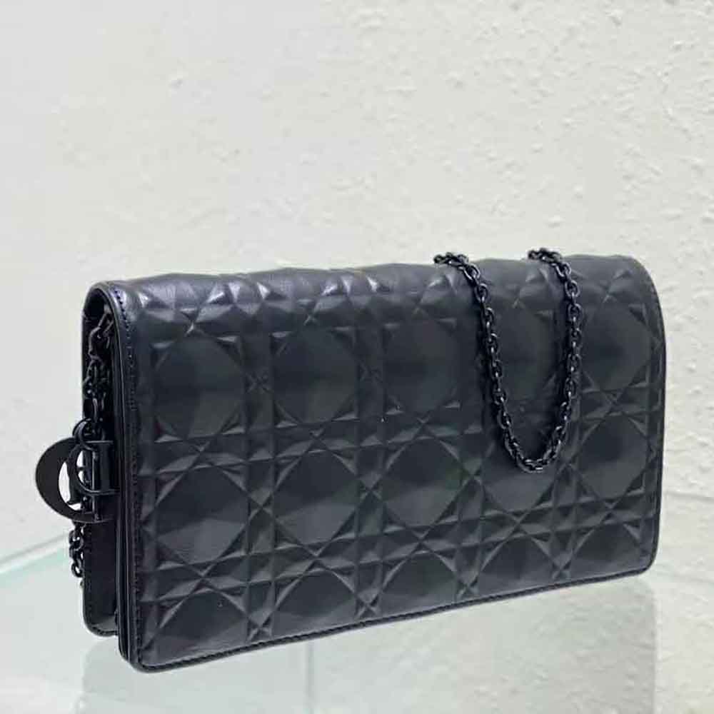 Dior Women Lady Dior Pouch Black Cannage Calfskin with Diamond Motif - image 4
