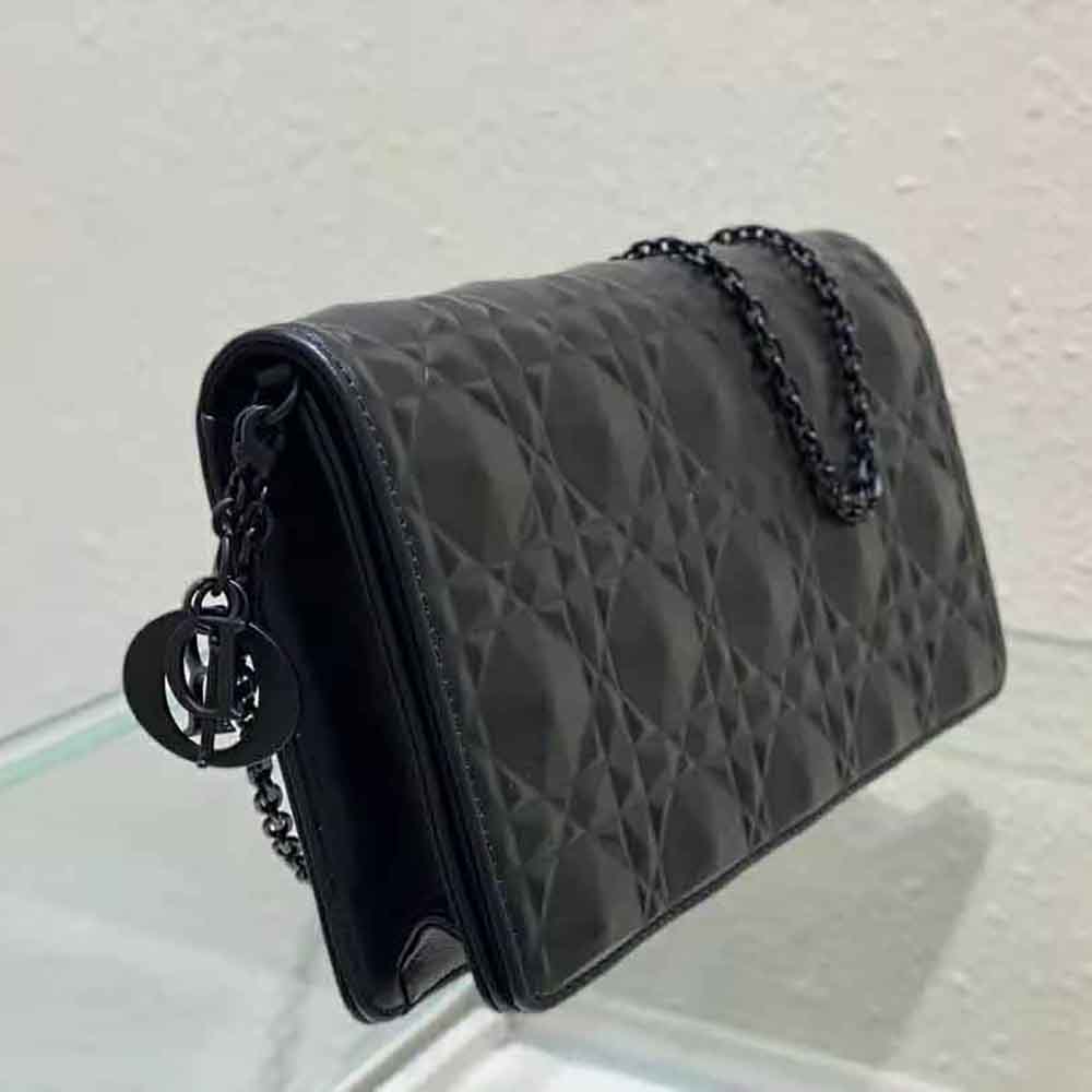 Dior Women Lady Dior Pouch Black Cannage Calfskin with Diamond Motif - image 5