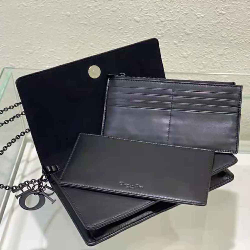 Dior Women Lady Dior Pouch Black Cannage Calfskin with Diamond Motif - image 8