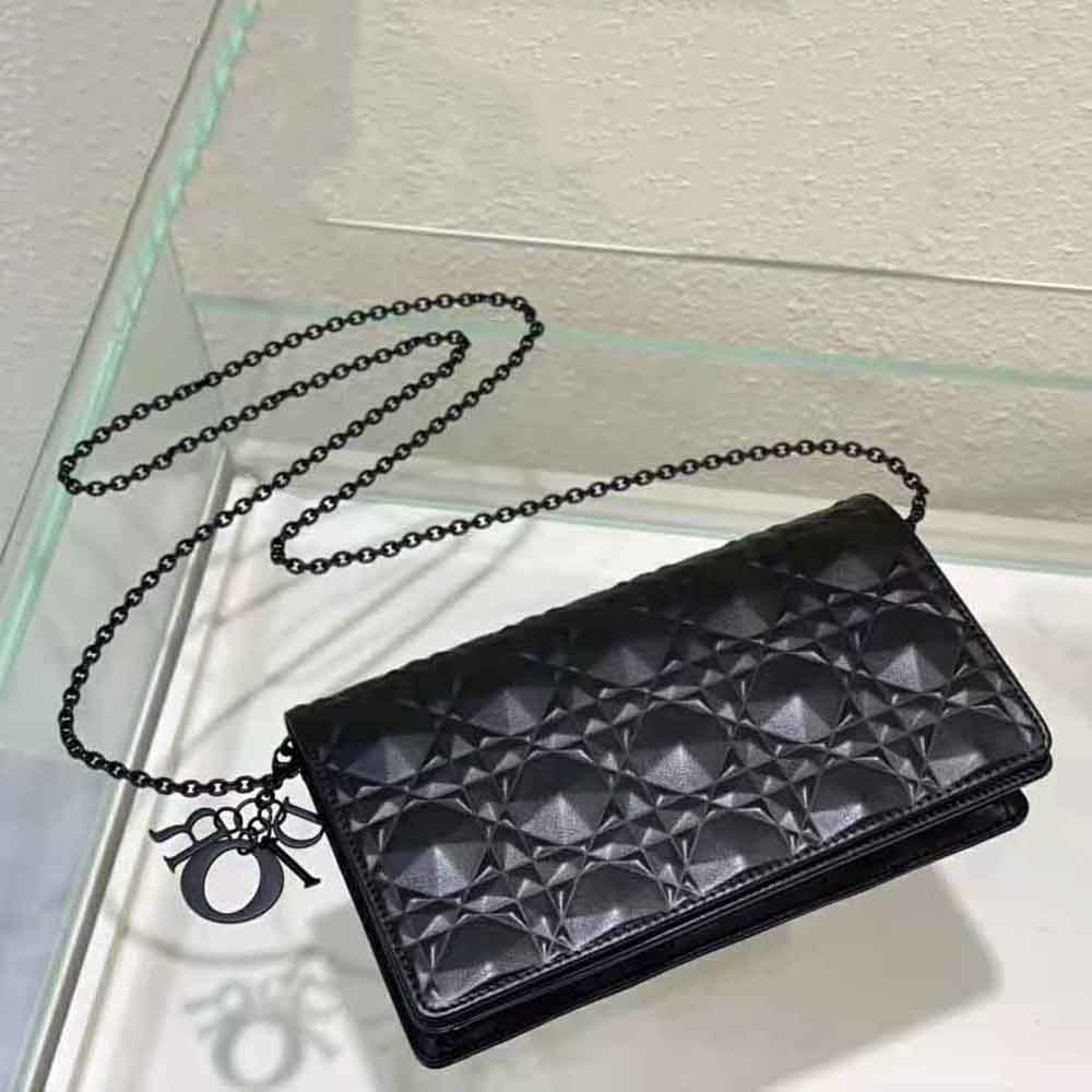Dior Women Lady Dior Pouch Black Cannage Calfskin with Diamond Motif - image 6