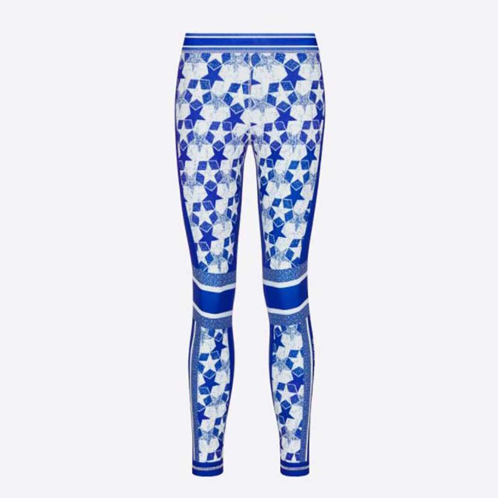 Front view of Dior Women Leggings Fluorescent Blue Dior Étoile Technical Jersey