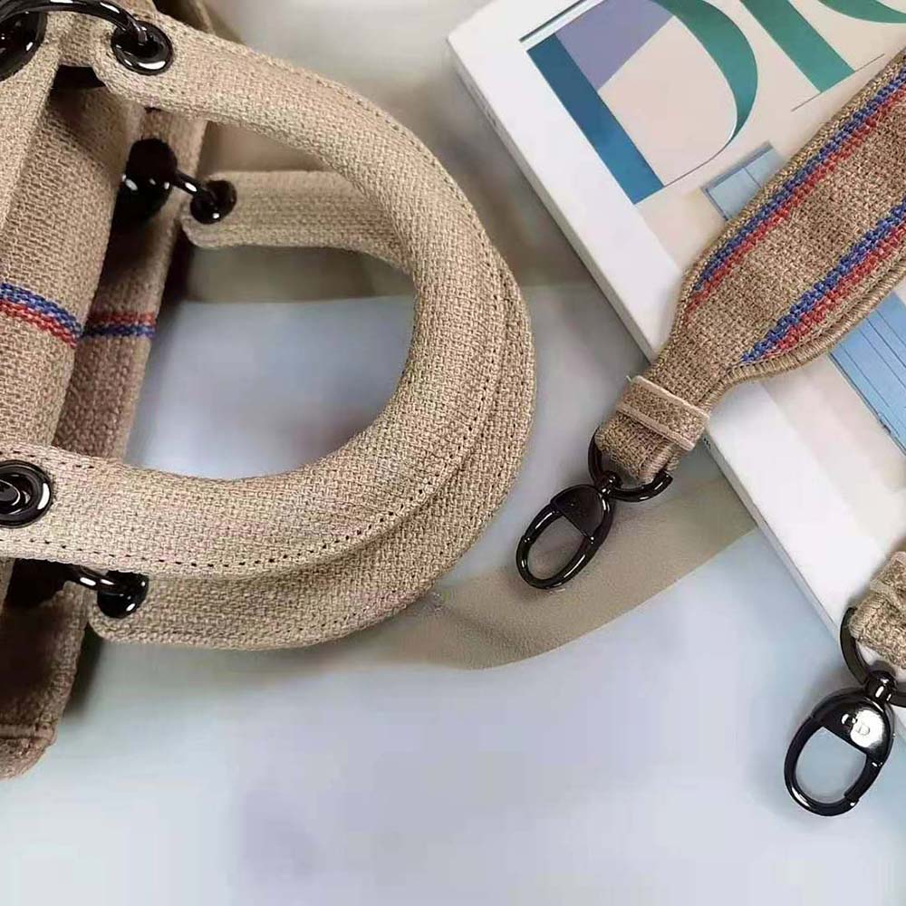 Dior Women Medium Lady D-Lite Bag Beige Jute Canvas Embroidered with Dior Union Motif - image 10