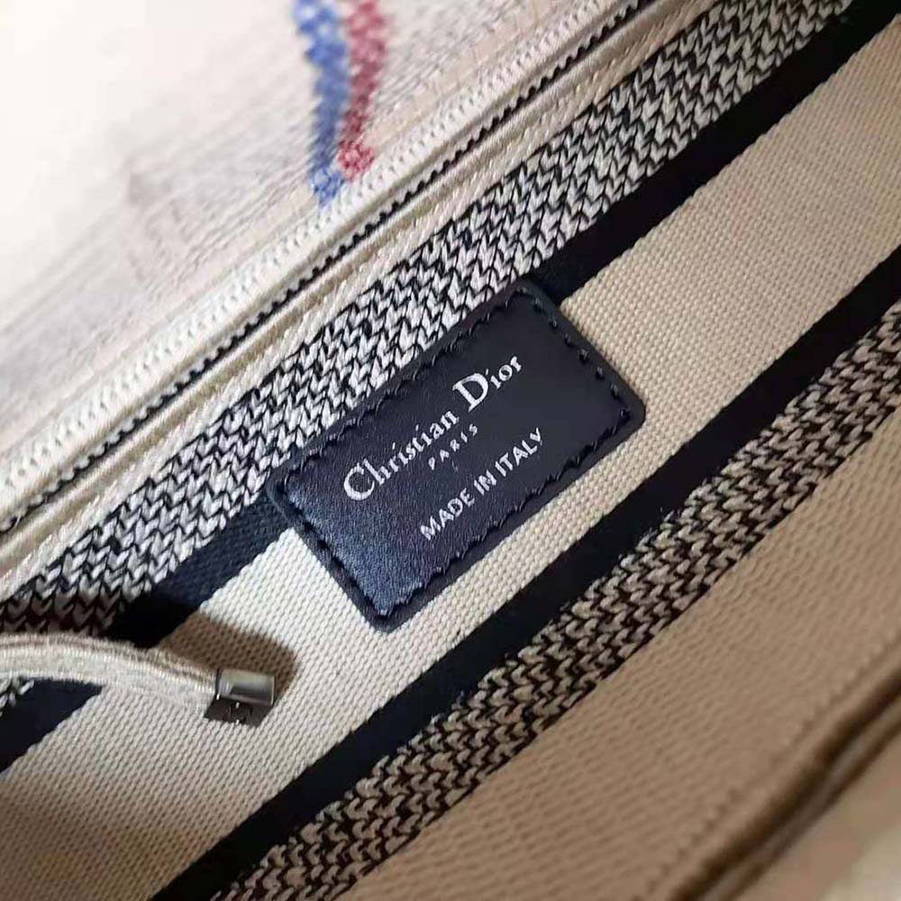 Dior Women Medium Lady D-Lite Bag Beige Jute Canvas Embroidered with Dior Union Motif - image 8