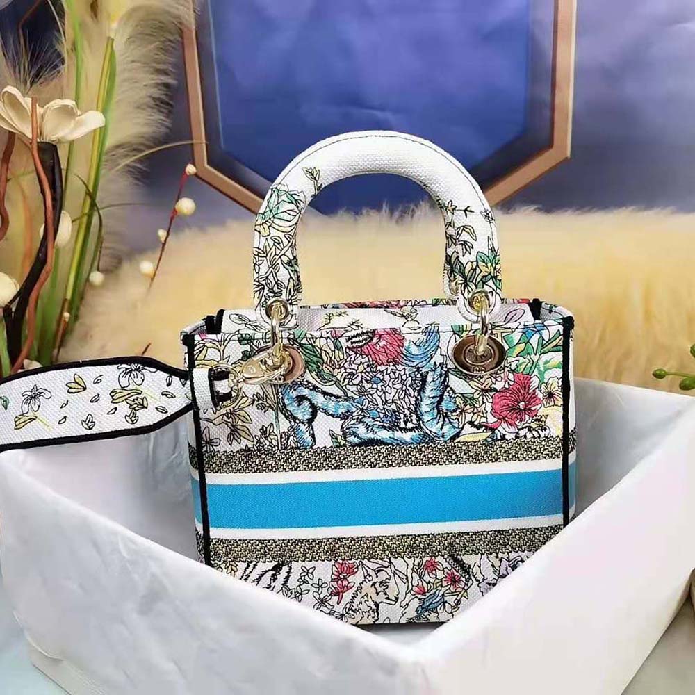 Dior Women Medium Lady D-Lite Bag Latte Multicolor D-Constellation Embroidery - image 4