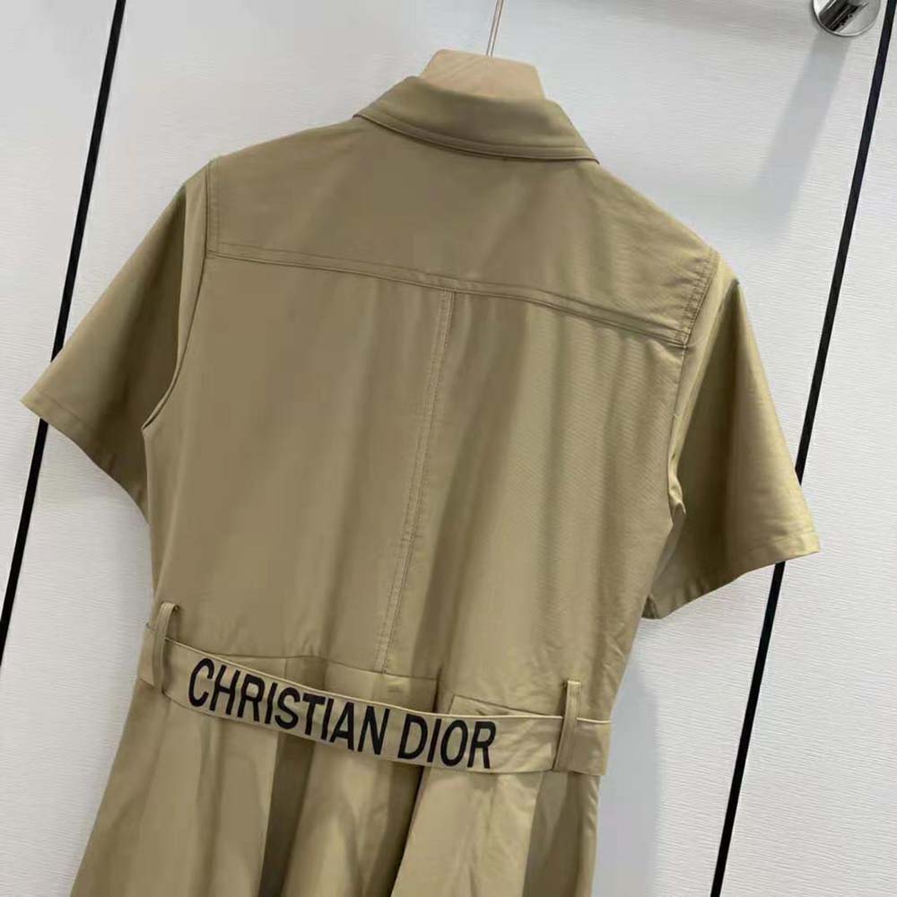 Dior Women Mid-Length Belted Pleated Dress Beige Technical Cotton Gabardine - image 6