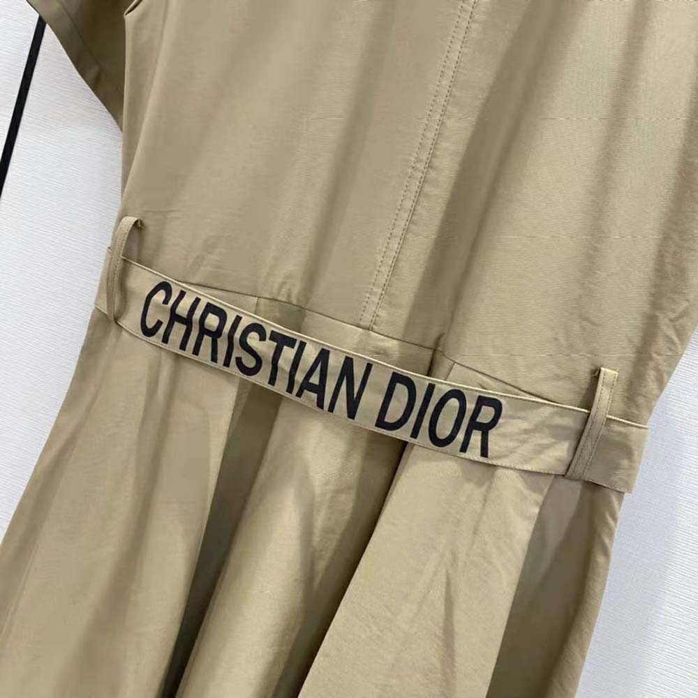 Dior Women Mid-Length Belted Pleated Dress Beige Technical Cotton Gabardine - image 7