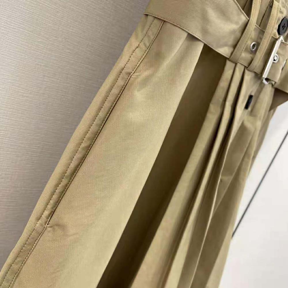Dior Women Mid-Length Belted Pleated Dress Beige Technical Cotton Gabardine - image 8