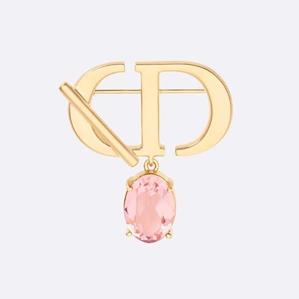 Front view of Dior Women Petit CD Brooch Gold-Finish Metal and Amber-Colored Crystal