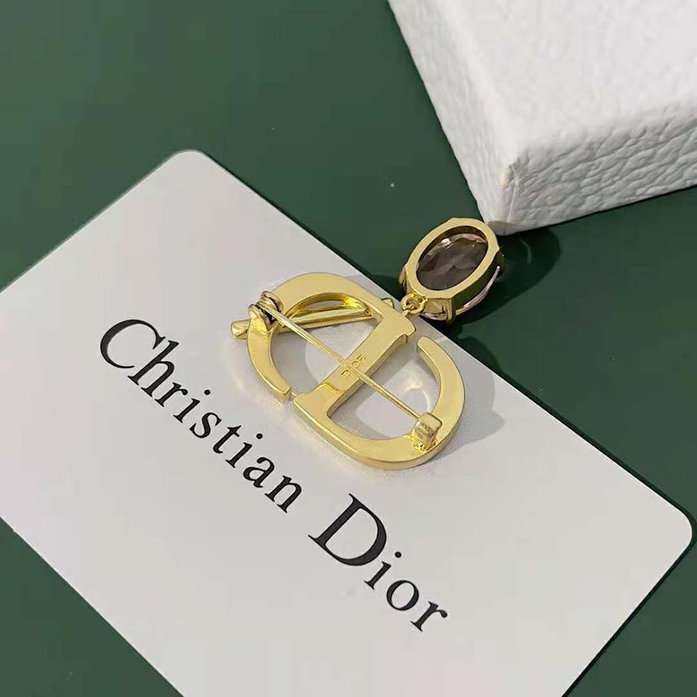Dior Women Petit CD Brooch Gold-Finish Metal and Amber-Colored Crystal - image 5