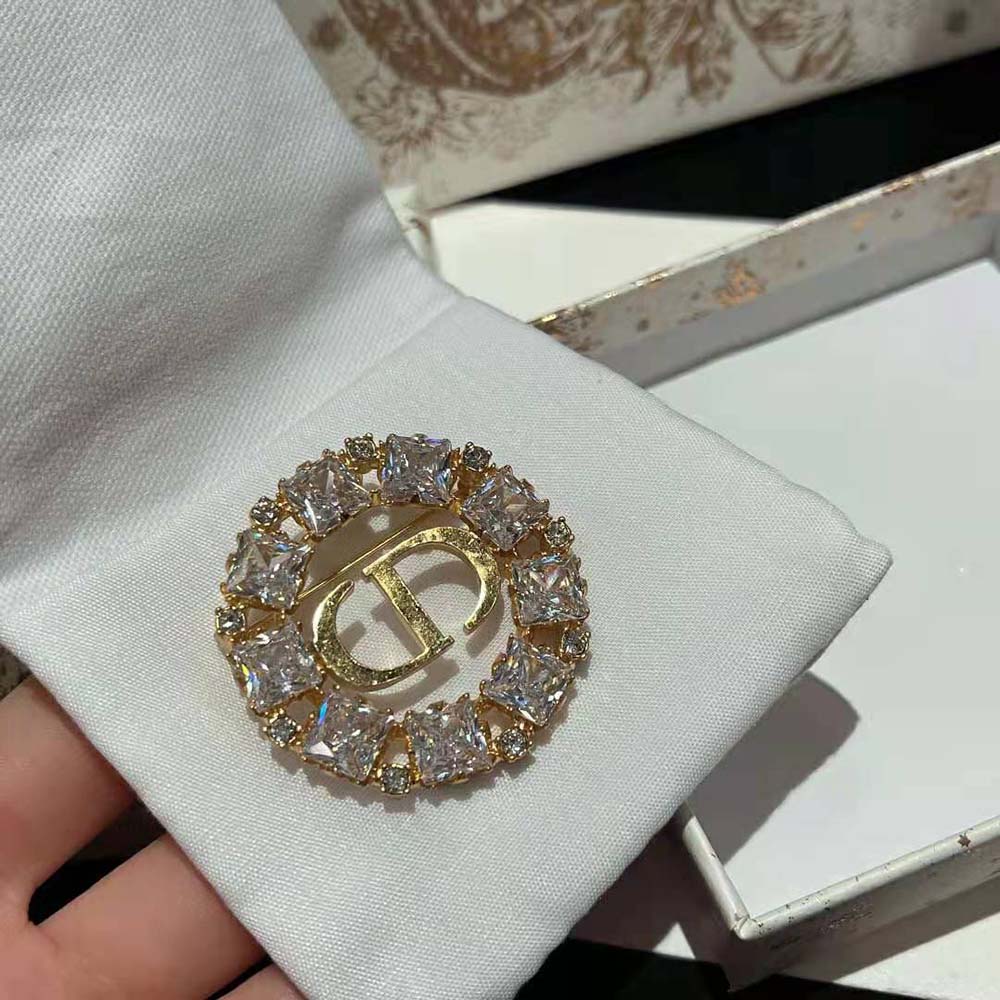 Dior Women Petit CD Brooch Gold-Finish Metal with White and Silver-Tone Crystals - image 5