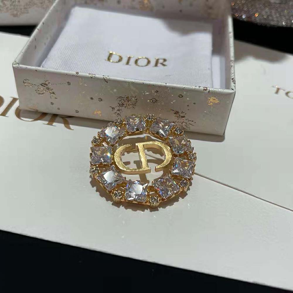 Dior Women Petit CD Brooch Gold-Finish Metal with White and Silver-Tone Crystals - image 4