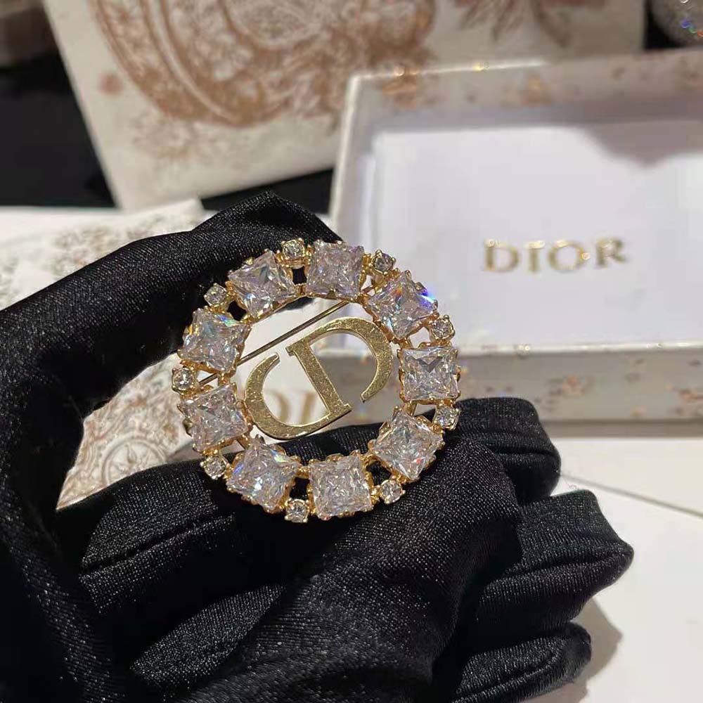 Dior Women Petit CD Brooch Gold-Finish Metal with White and Silver-Tone Crystals - image 6