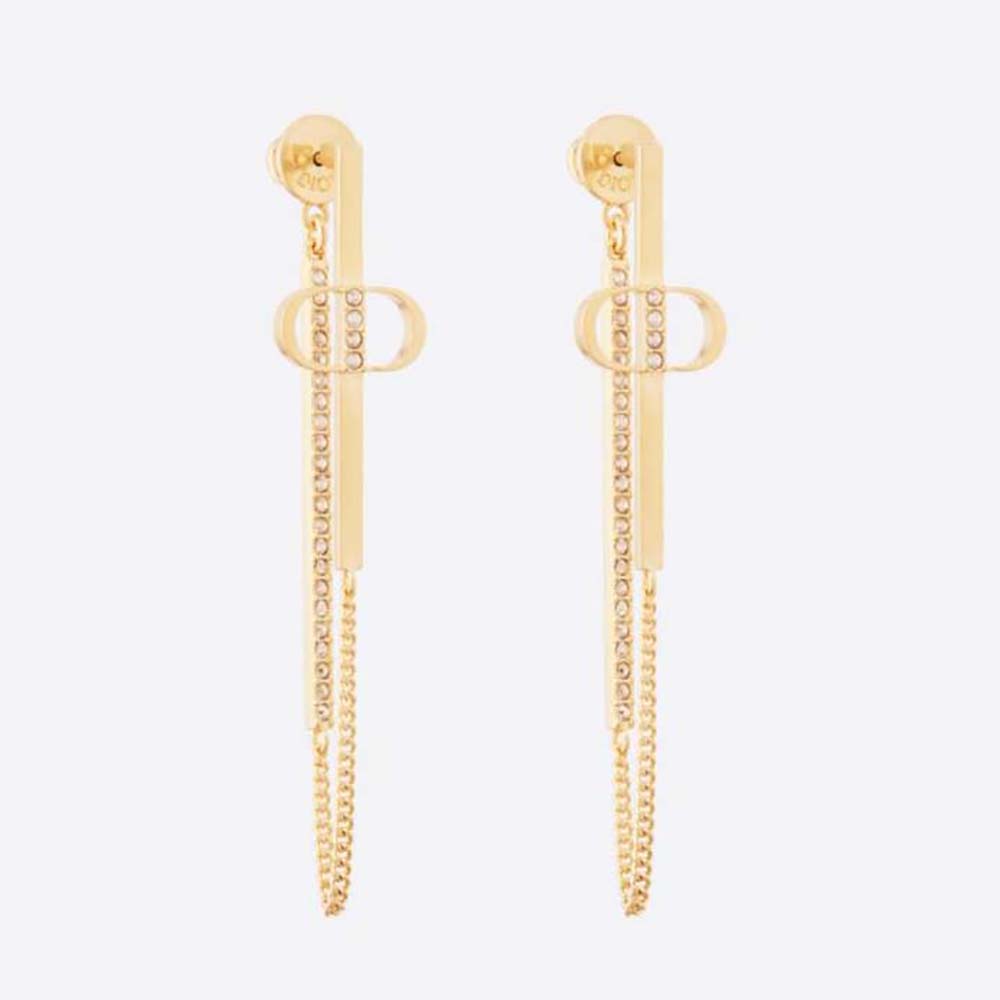 Front view of Dior Women Petit CD Earrings Gold-Finish Metal and Silver-Tone Crystals