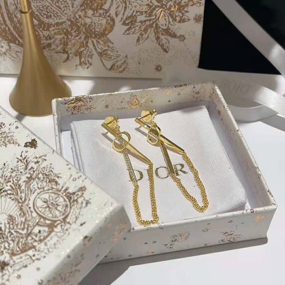 Dior Women Petit CD Earrings Gold-Finish Metal and Silver-Tone Crystals - image 4