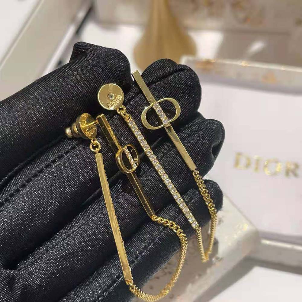 Dior Women Petit CD Earrings Gold-Finish Metal and Silver-Tone Crystals - image 6
