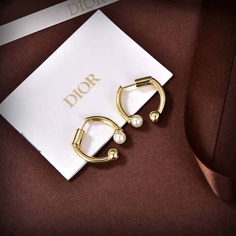 Dior Women Petit CD Earrings Gold-Finish Metal and White Resin Pearls - image 6