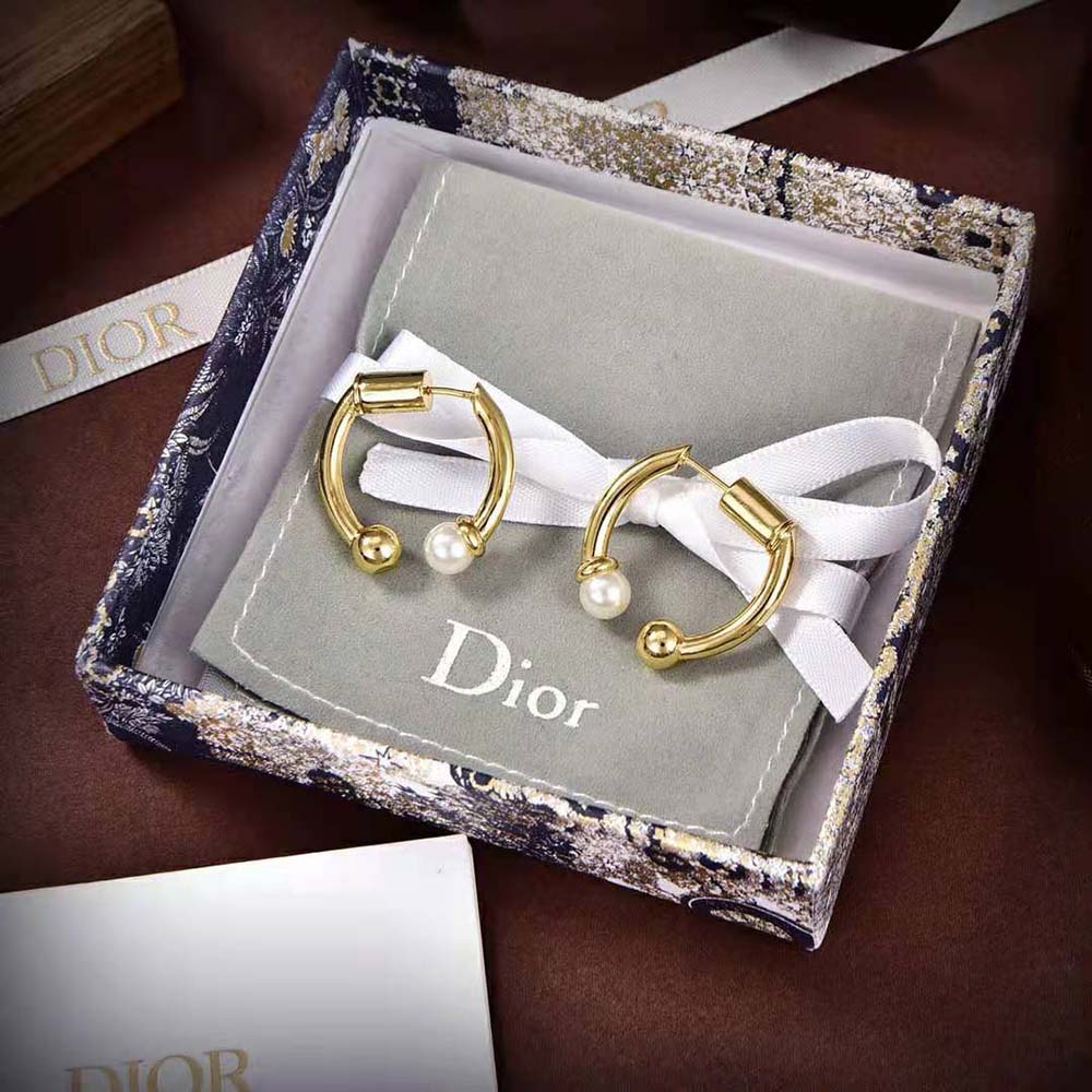 Dior Women Petit CD Earrings Gold-Finish Metal and White Resin Pearls - image 5
