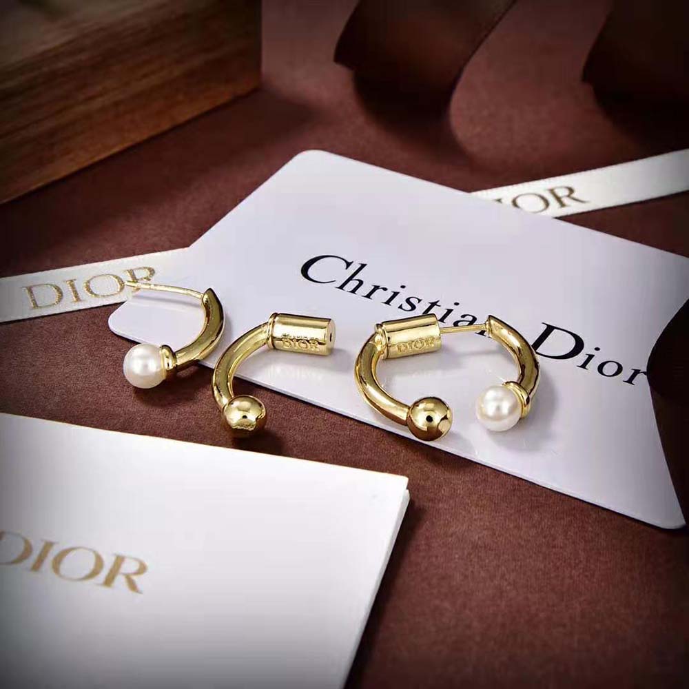 Dior Women Petit CD Earrings Gold-Finish Metal and White Resin Pearls - image 4