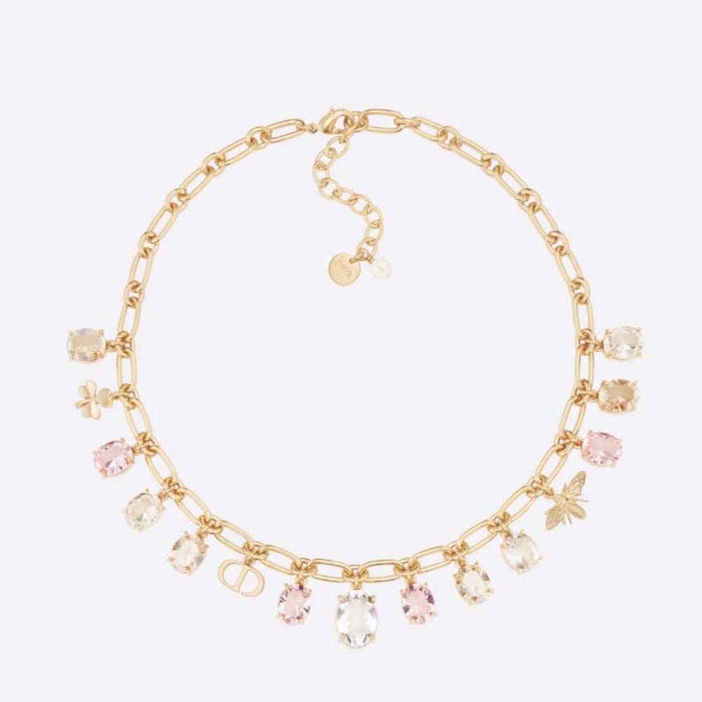 Front view of Dior Women Petit CD Necklace Gold-Finish Metal with Crystals