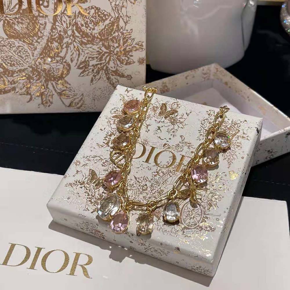 Dior Women Petit CD Necklace Gold-Finish Metal and Multicolor Crystals with White Resin Pearl - image 4