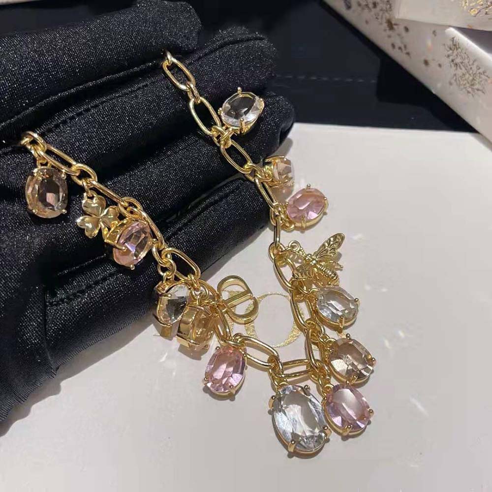 Dior Women Petit CD Necklace Gold-Finish Metal and Multicolor Crystals with White Resin Pearl - image 5
