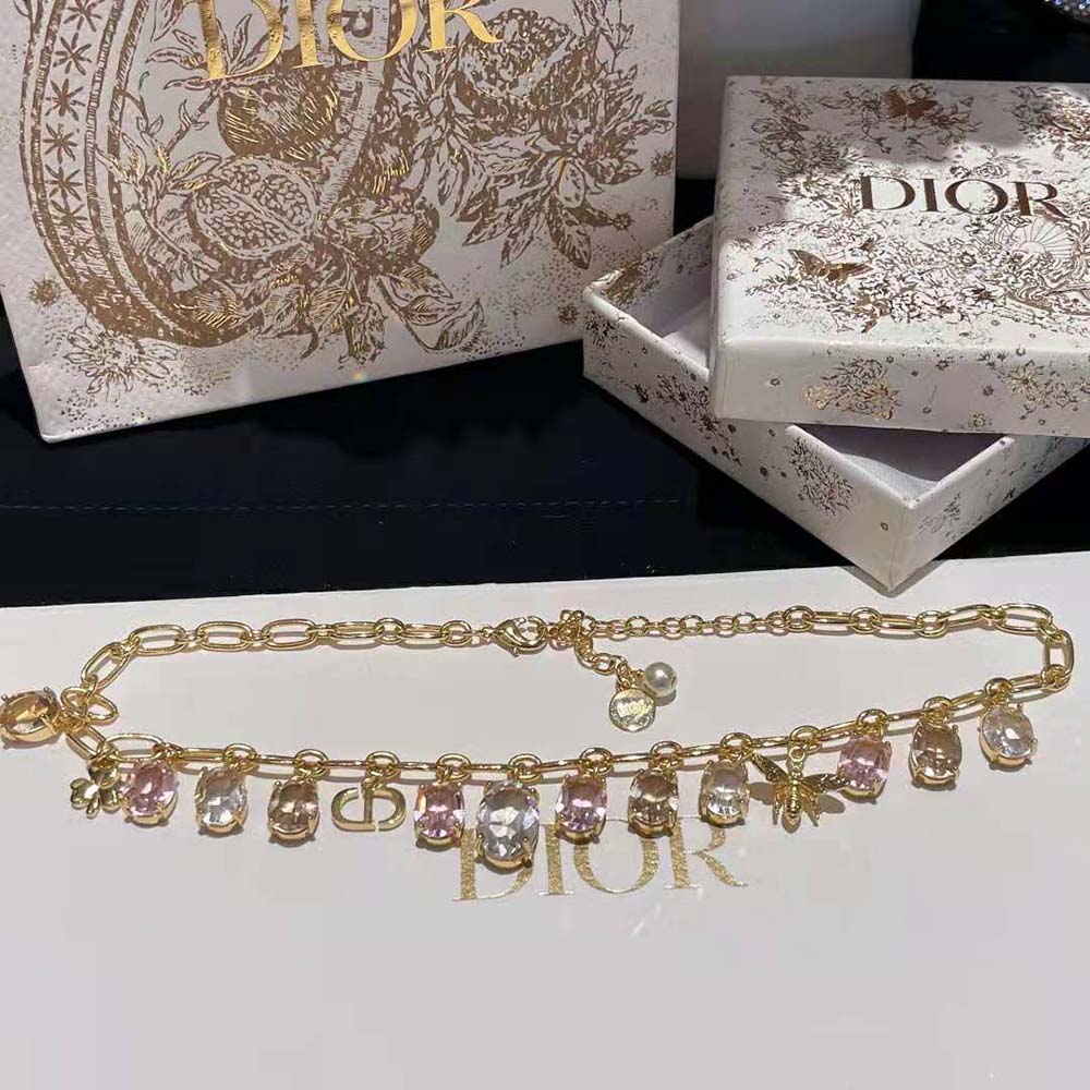 Dior Women Petit CD Necklace Gold-Finish Metal and Multicolor Crystals with White Resin Pearl - image 6