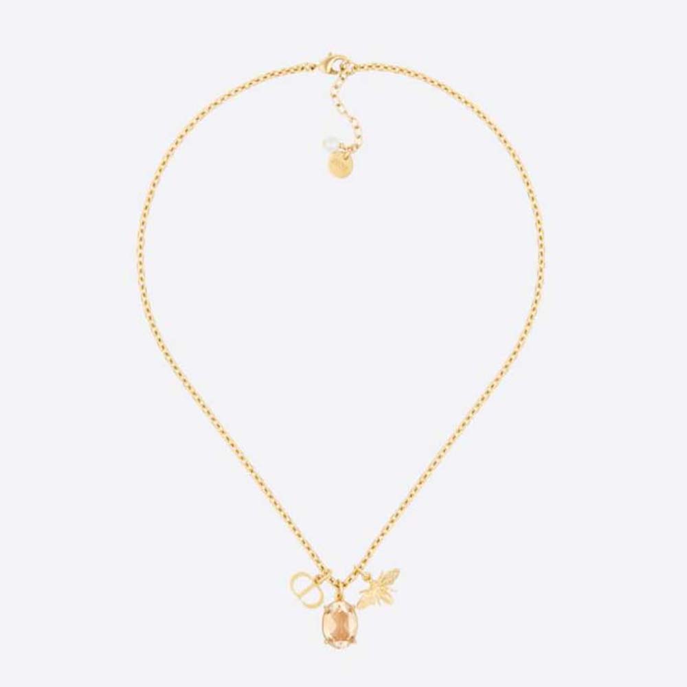 Dior Women Petit CD Necklace Gold-Finish Metal with White Resin Pearl and Amber-