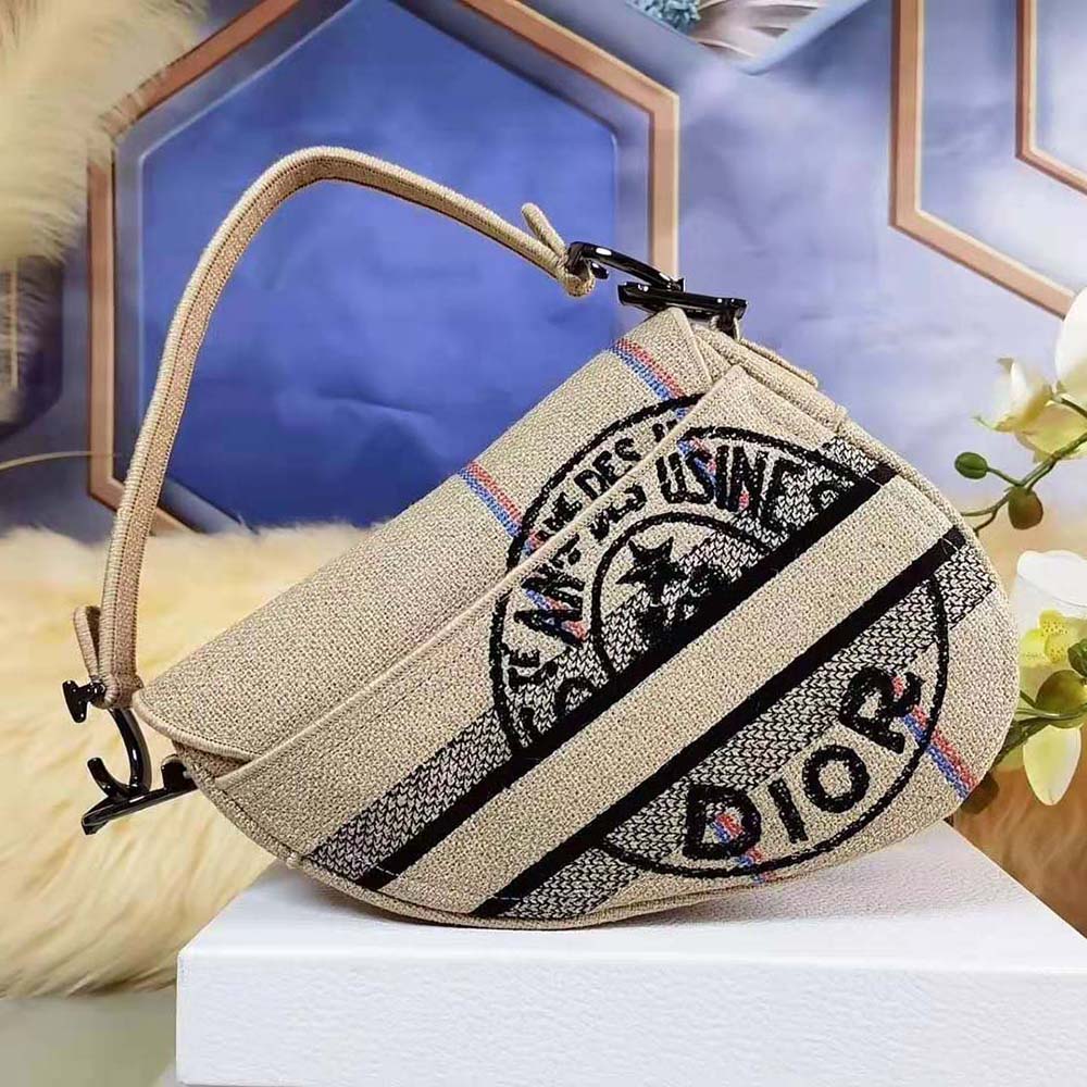 Dior Women Saddle Bag Beige Jute Canvas Embroidered with Dior Union Motif - image 6