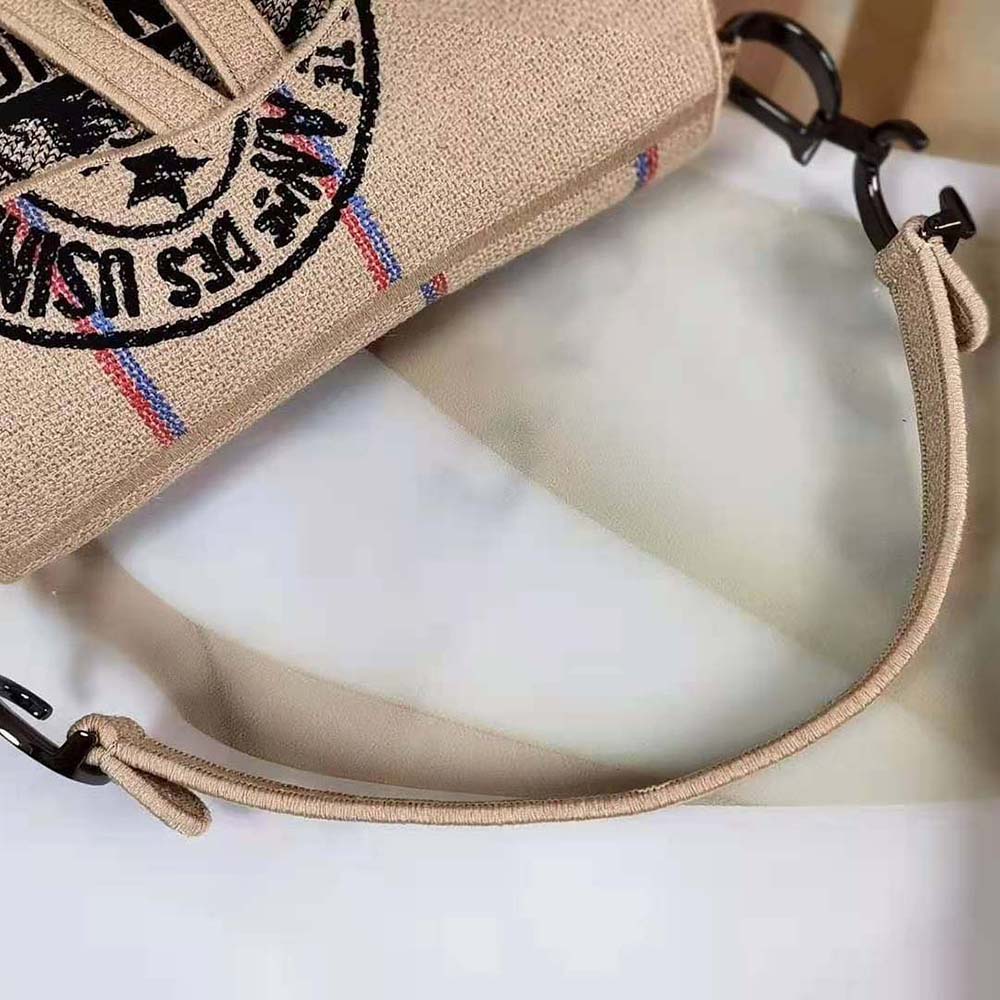 Dior Women Saddle Bag Beige Jute Canvas Embroidered with Dior Union Motif - image 10