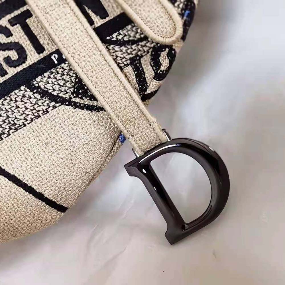 Dior Women Saddle Bag Beige Jute Canvas Embroidered with Dior Union Motif - image 9