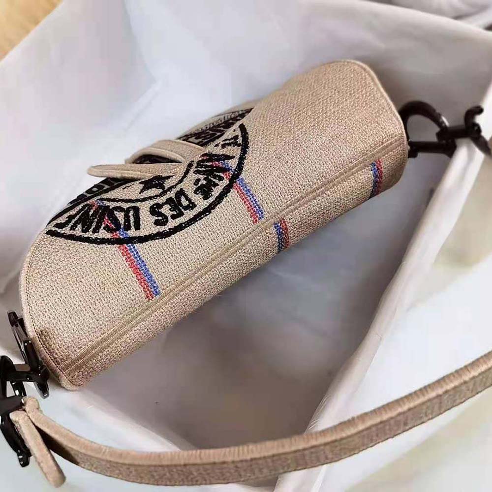 Dior Women Saddle Bag Beige Jute Canvas Embroidered with Dior Union Motif - image 7