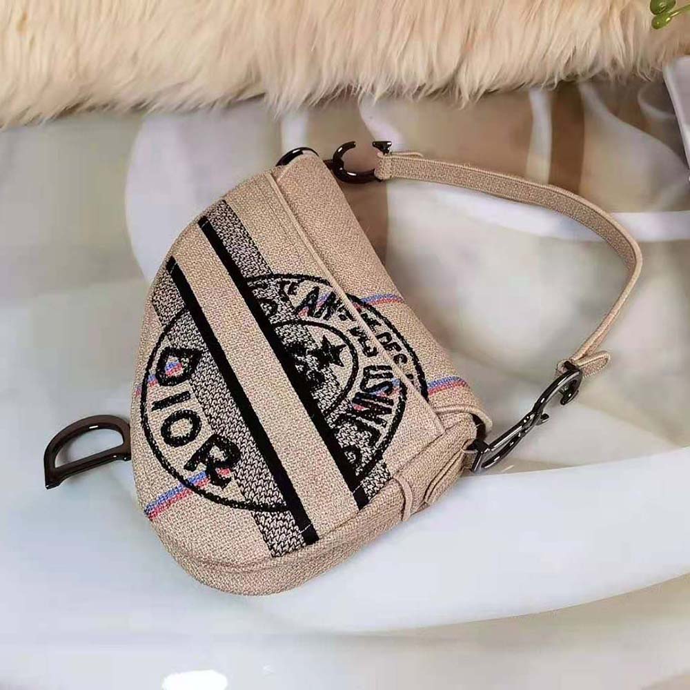 Dior Women Saddle Bag Beige Jute Canvas Embroidered with Dior Union Motif - image 5