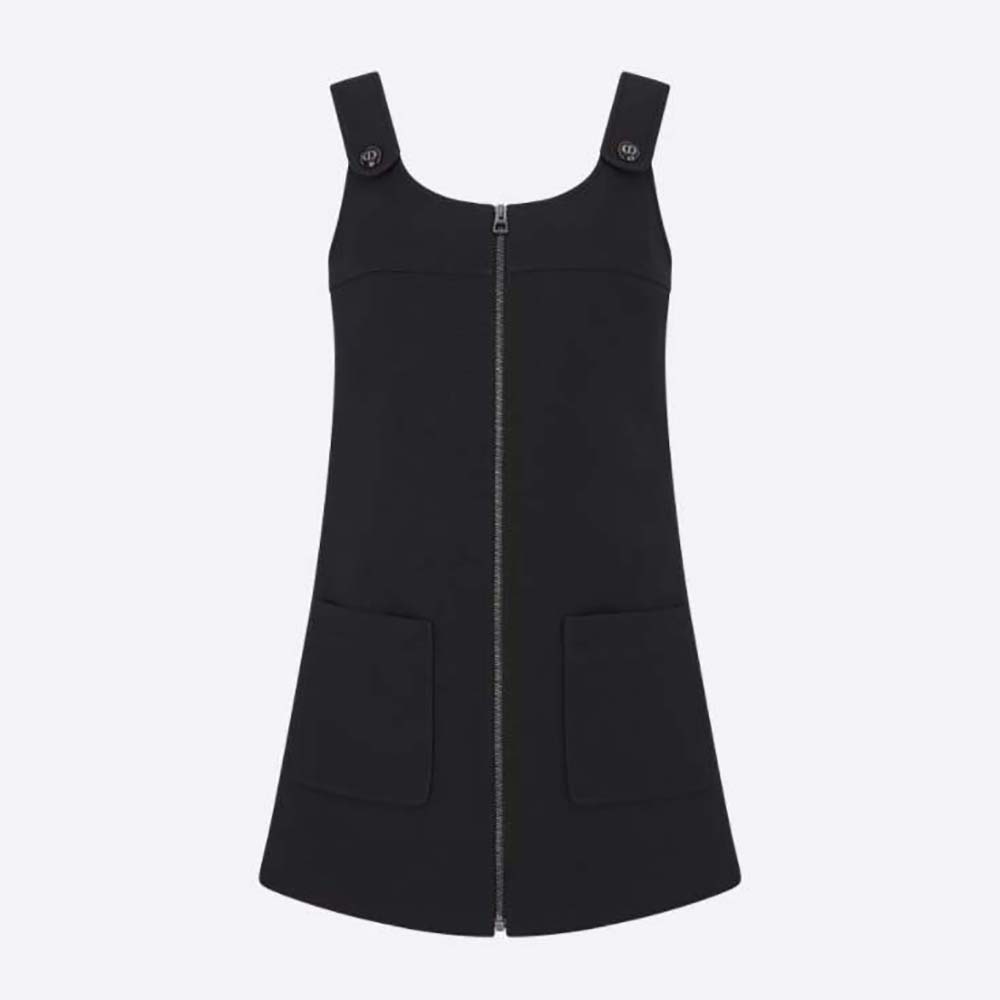 Front view of Dior Women Short Dress Black Wool and Silk on mannequin