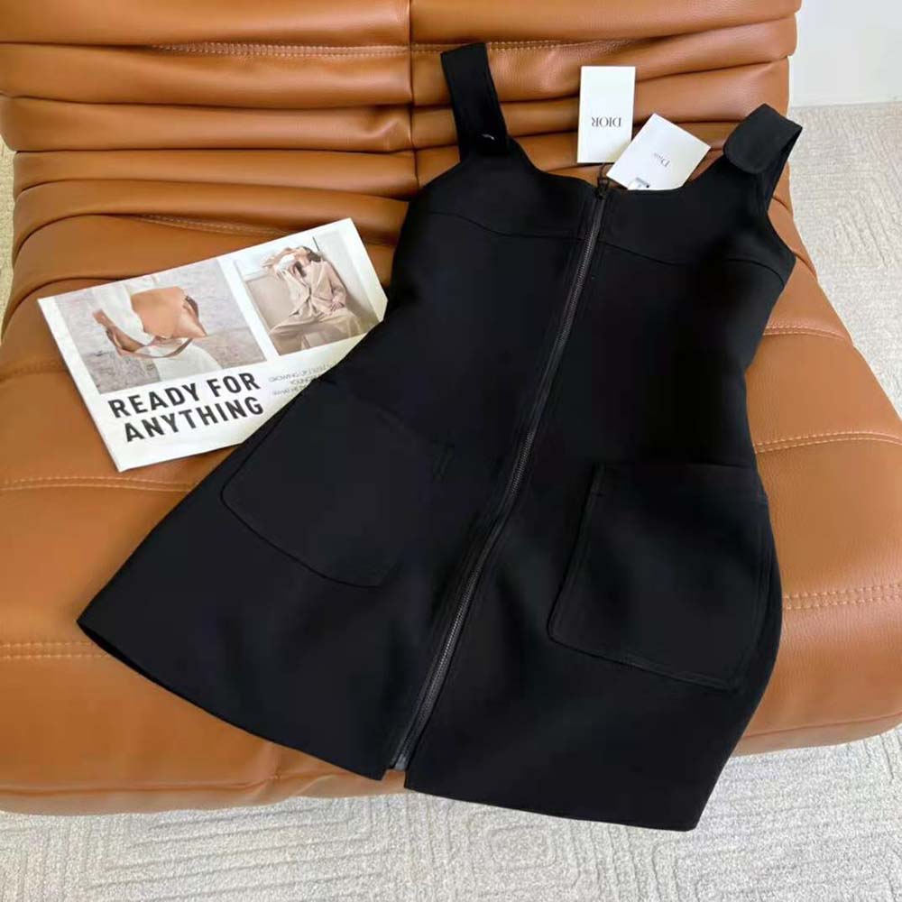 Side angle showing silhouette of Dior Women Short Dress Black Wool and Silk