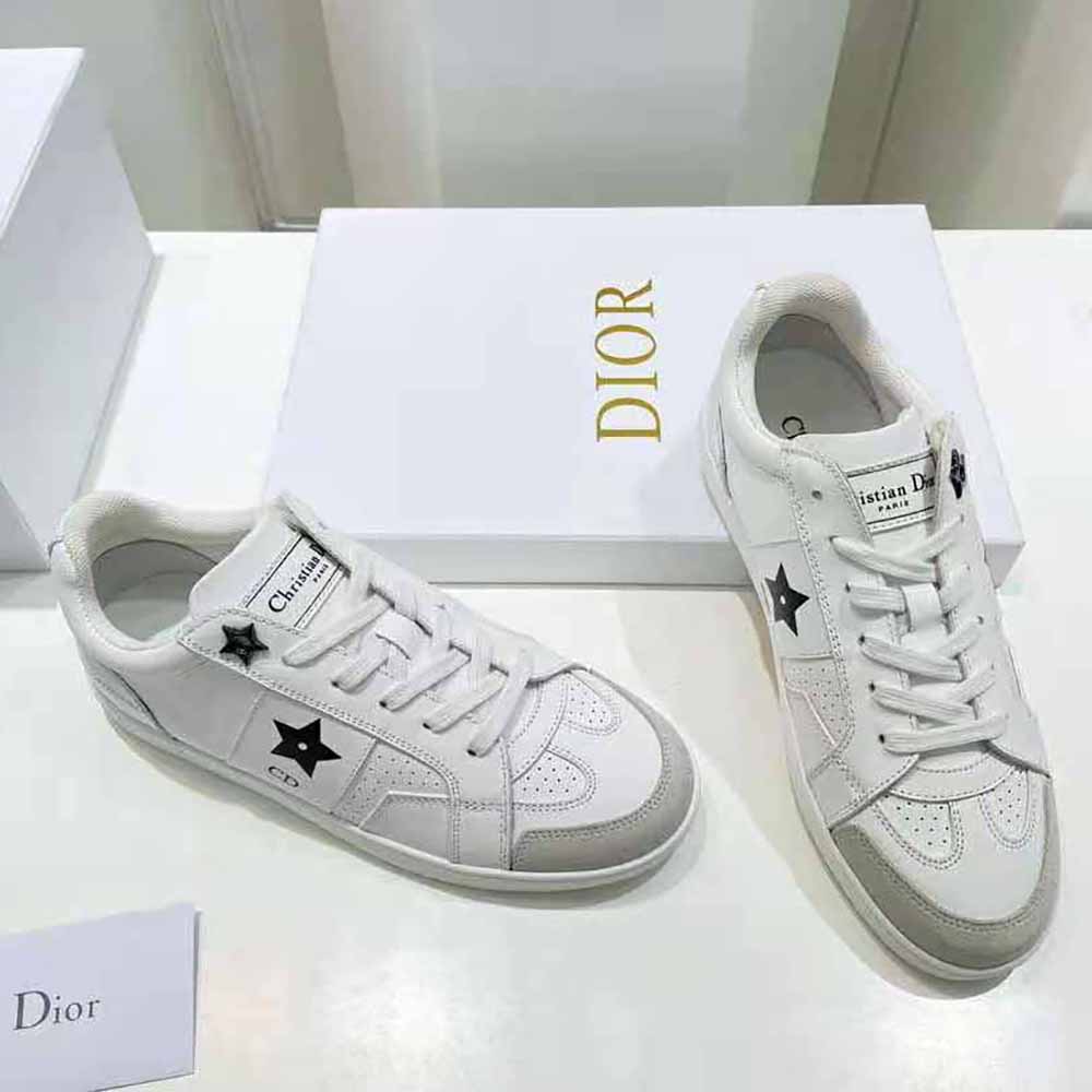 Top-down angle showing white laces on Dior Women Star Sneaker
