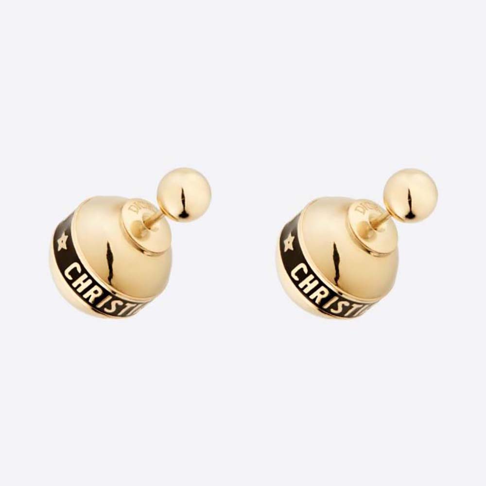 Front view of Dior Women Tribales Earrings gold-finish metal and black lacquer