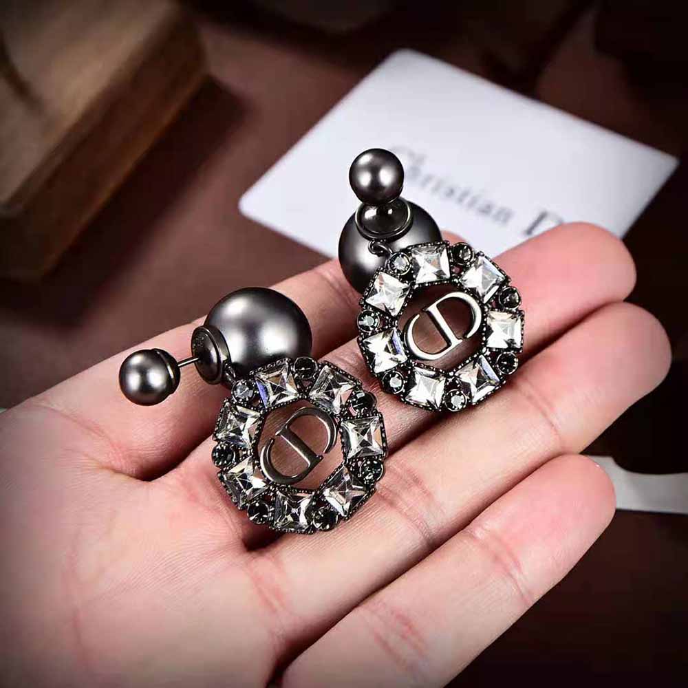 Dior Women Tribales Earrings Ruthenium-Finish Metal with Gray Resin Pearls and Black Crystals - image 7