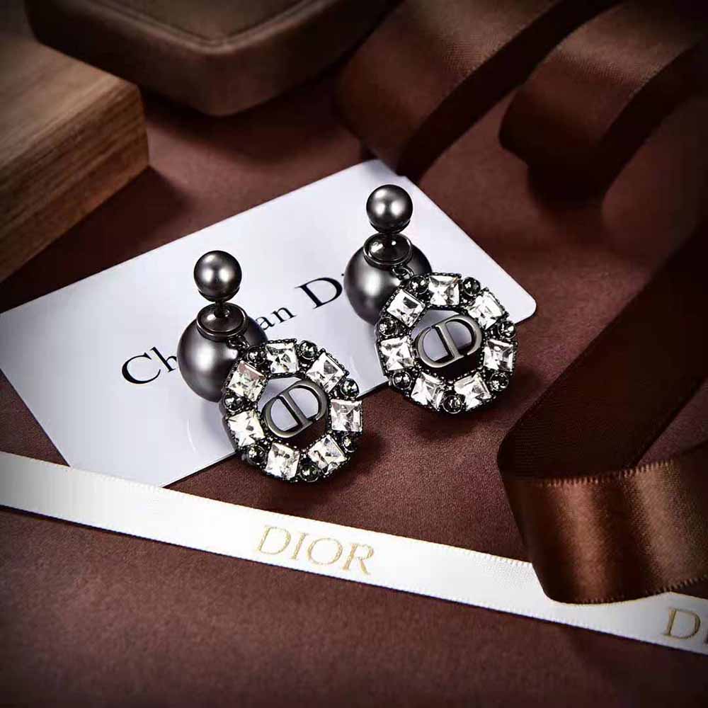 Dior Women Tribales Earrings Ruthenium-Finish Metal with Gray Resin Pearls and Black Crystals - image 6