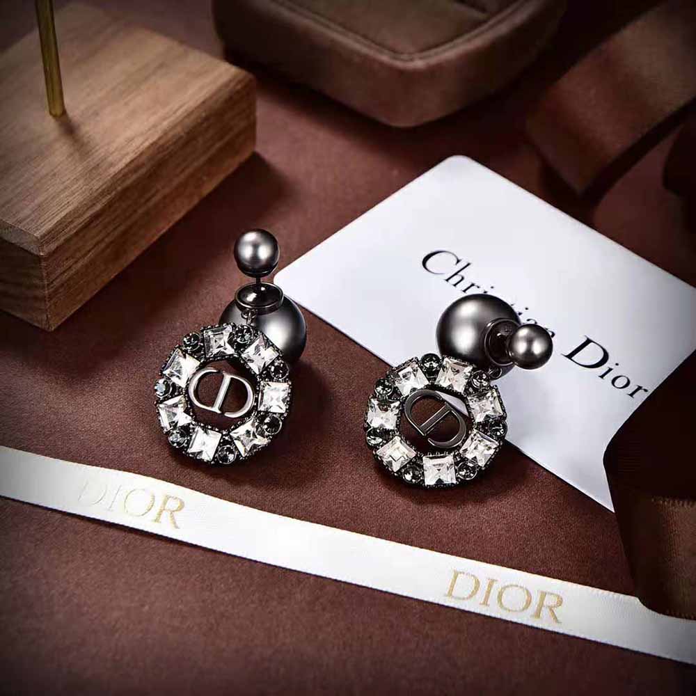 Dior Women Tribales Earrings Ruthenium-Finish Metal with Gray Resin Pearls and Black Crystals - image 5