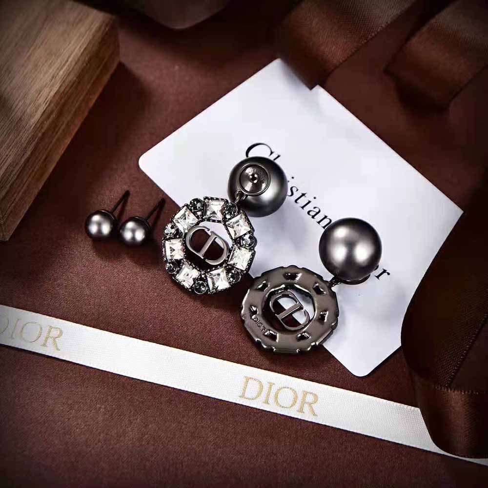 Dior Women Tribales Earrings Ruthenium-Finish Metal with Gray Resin Pearls and Black Crystals - image 4