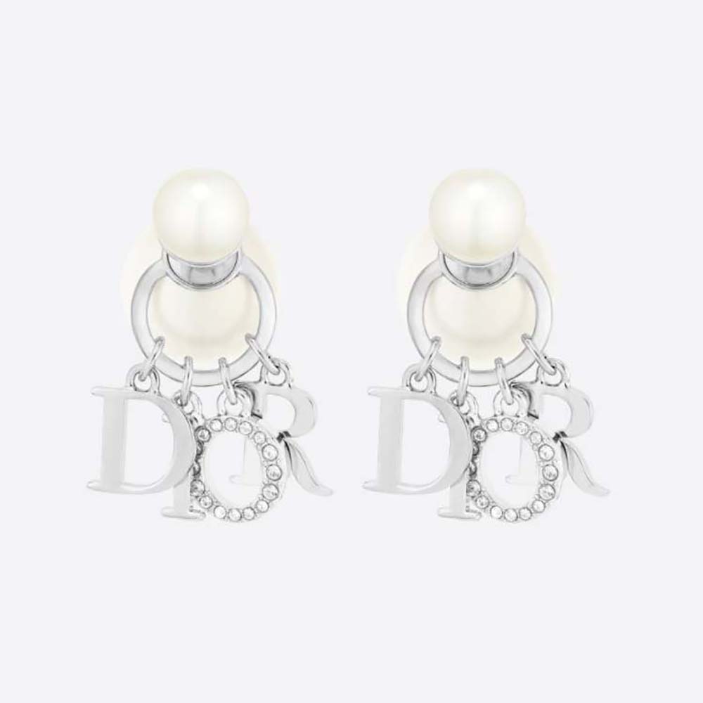Front view of Dior Women Tribales Earrings silver-finish metal with pearls