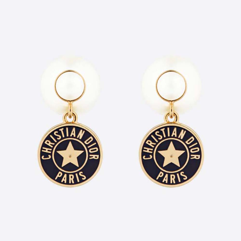 Front view of Dior Women Tribales Earrings Gold-Finish Metal with Pearls