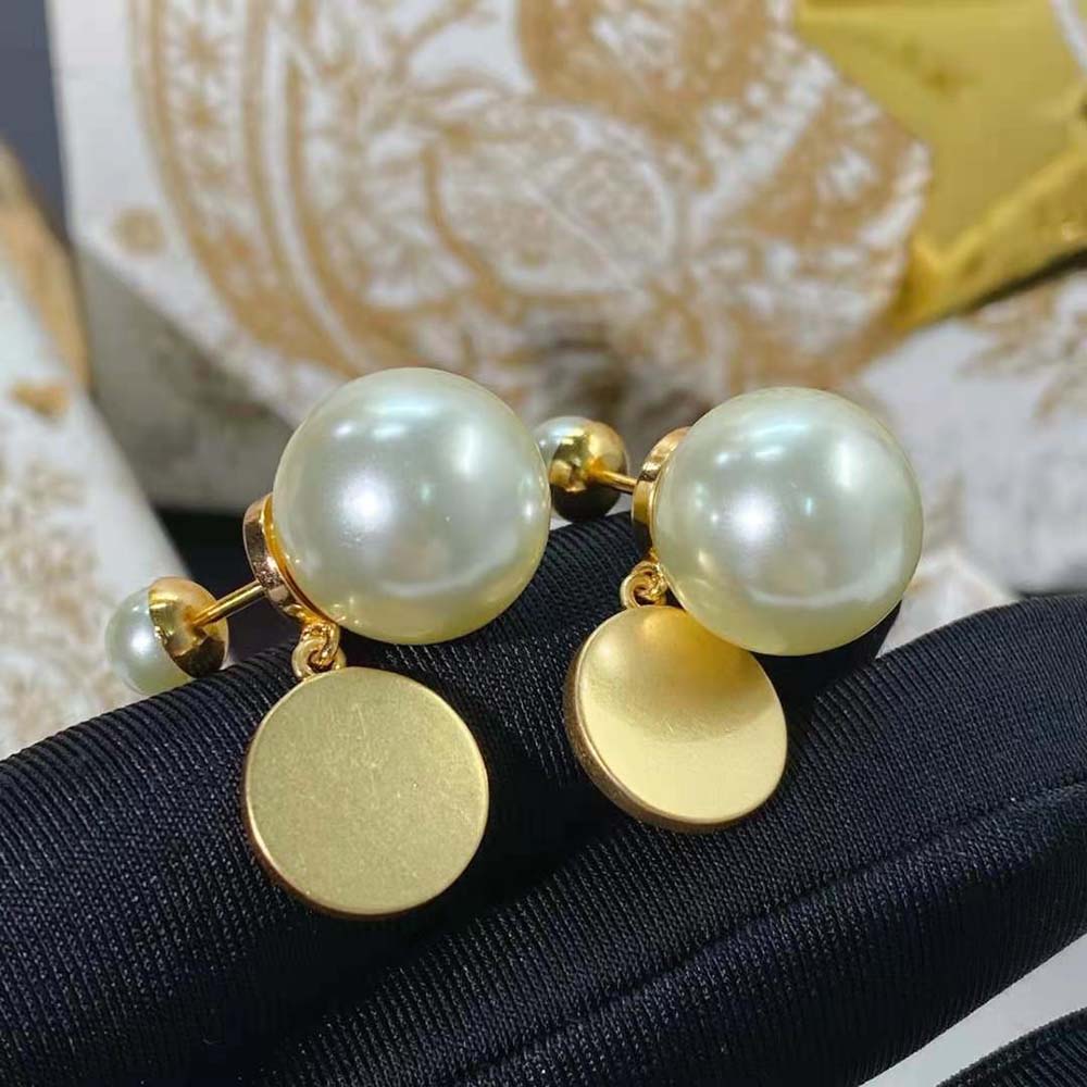 Dior Women Tribales Earrings Gold-Finish Metal with White Resin Pearls and Navy Blue Lacquer - image 6