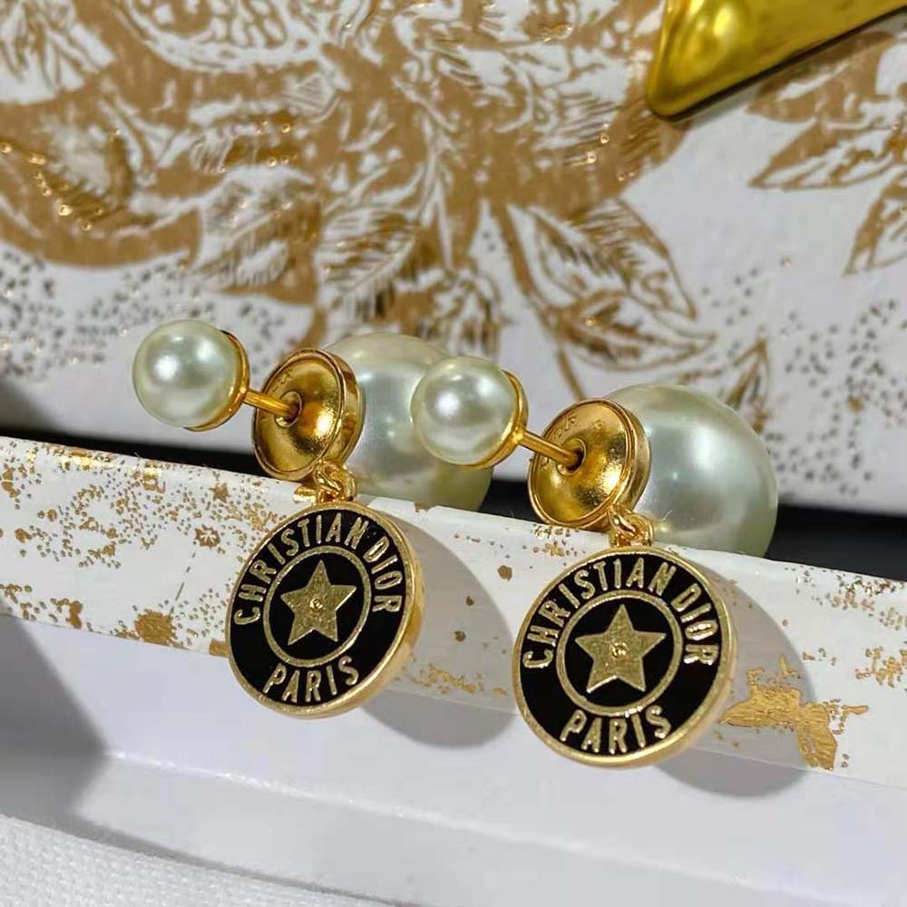 Dior Women Tribales Earrings Gold-Finish Metal with White Resin Pearls and Navy Blue Lacquer - image 5