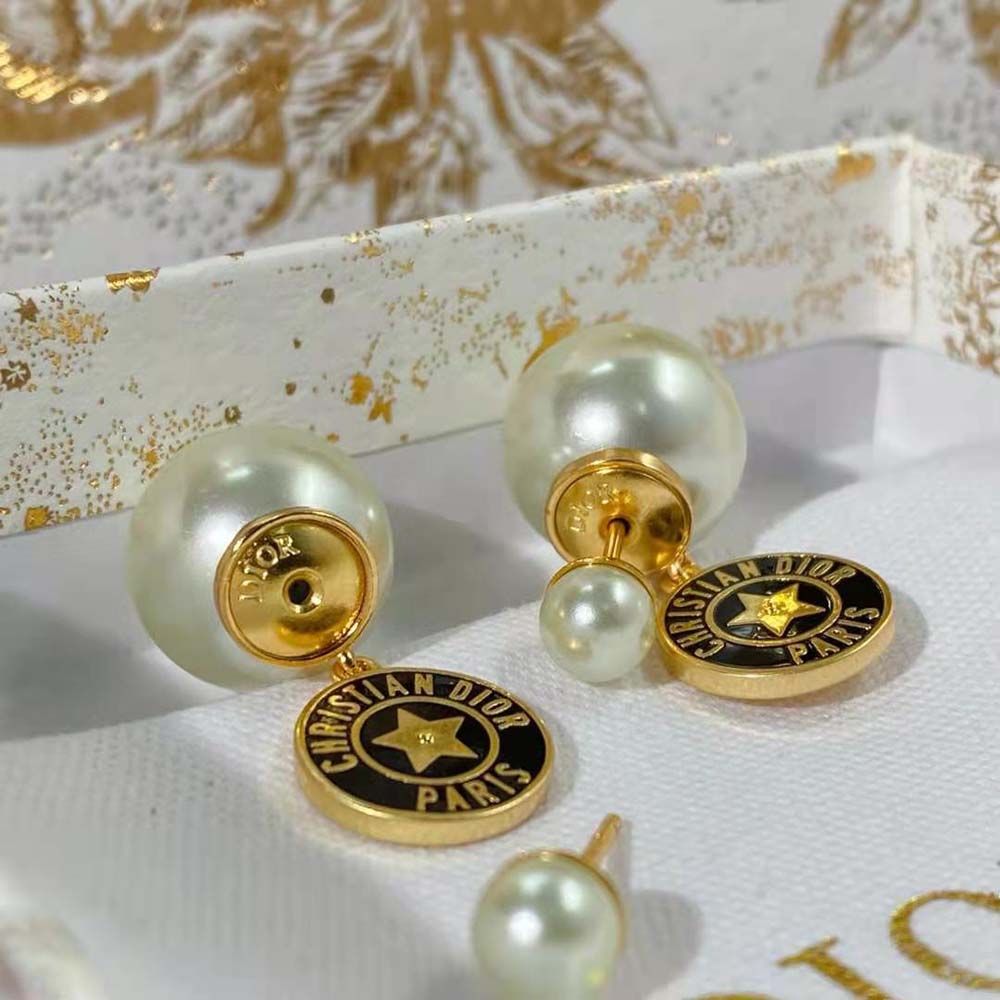 Dior Women Tribales Earrings Gold-Finish Metal with White Resin Pearls and Navy Blue Lacquer - image 4